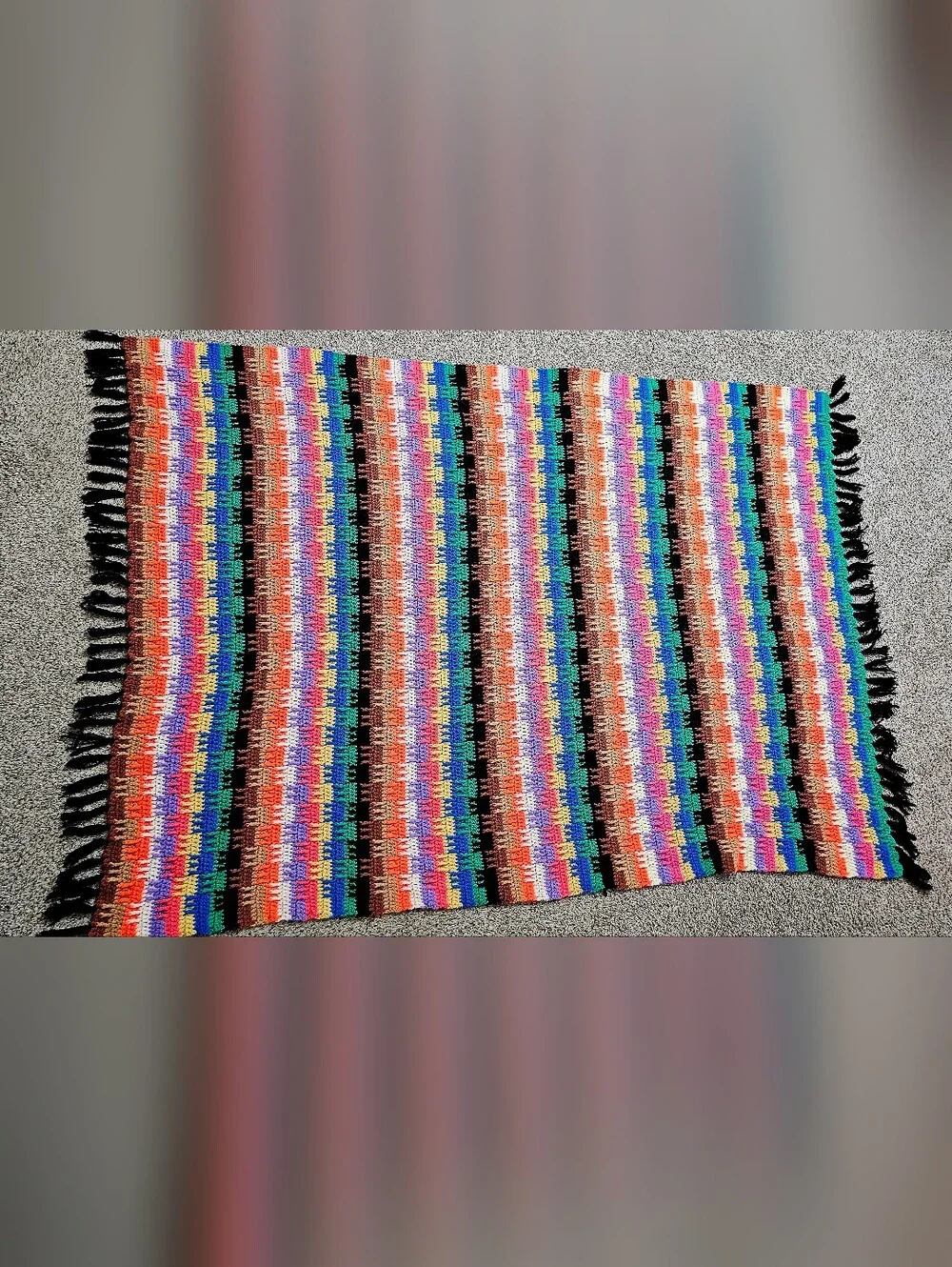 Vintage handmade multicolor crochet throw blanket - Vibrant Stripes